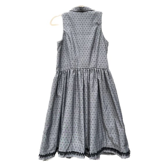 Vintage Dotted Dress with pockets & black pleated trim ~ Gray & Black - Picture 2 of 11